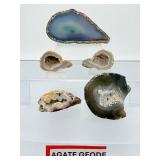 Curated 5-Piece Collector's Suite: Rare Natural Banded Agates & Sparkling Druzy Quartz Geodes