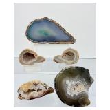 Curated 5-Piece Collector's Suite: Rare Natural Banded Agates & Sparkling Druzy Quartz Geodes