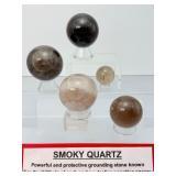 Lot of 5 Natural Smoky Quartz Crystal Spheres – Polished Grounding & Protection Stones'