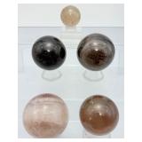 Lot of 5 Natural Smoky Quartz Crystal Spheres – Polished Grounding & Protection Stones'