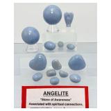 14pc Natural Angelite Crystal Collection - Spheres, Hearts & Carvings