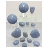 14pc Natural Angelite Crystal Collection - Spheres, Hearts & Carvings
