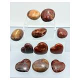 Collection of 11 Polished Petrified Wood Hearts & Palm Stones