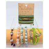 Handcrafted Artisan Jewelry Lot: A vibrant Collection Featuring Natural Stone, Woven 'Love' Charm, & 'Dream' Silk Wrap Bracelets
