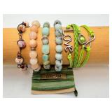 Handcrafted Artisan Jewelry Lot: A vibrant Collection Featuring Natural Stone, Woven 'Love' Charm, & 'Dream' Silk Wrap Bracelets