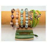 Handcrafted Artisan Jewelry Lot: A vibrant Collection Featuring Natural Stone, Woven 'Love' Charm, & 'Dream' Silk Wrap Bracelets