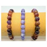 Premium 3-Piece Natural Gemstone Bracelet Set: Rare 'Super Seven' Melody’s Stone and Translucent Lavender Chalcedony 10mm Beaded Jewelry Collection