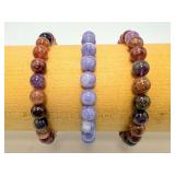 Premium 3-Piece Natural Gemstone Bracelet Set: Rare 'Super Seven' Melody’s Stone and Translucent Lavender Chalcedony 10mm Beaded Jewelry Collection