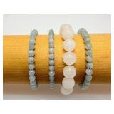 Set of 4 Exquisite Natural Gemstone Bracelets - Genuine Aquamarine & Translucent White Jade