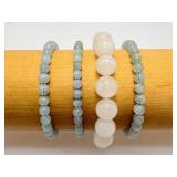 Set of 4 Exquisite Natural Gemstone Bracelets - Genuine Aquamarine & Translucent White Jade