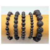 Ultimate Protection Collection: Set of Five Natural Black Obsidian & Lava Stone Bracelets