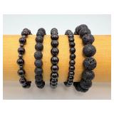 Ultimate Protection Collection: Set of Five Natural Black Obsidian & Lava Stone Bracelets