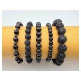 Ultimate Protection Collection: Set of Five Natural Black Obsidian & Lava Stone Bracelets
