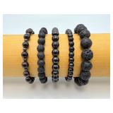 Ultimate Protection Collection: Set of Five Natural Black Obsidian & Lava Stone Bracelets
