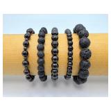 Ultimate Protection Collection: Set of Five Natural Black Obsidian & Lava Stone Bracelets