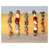 Set of 5 Artisan Gemstone Bracelets - Leopard Skin Jasper, Unakite & Mixed Chakra Stones