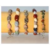 Set of 5 Artisan Gemstone Bracelets - Leopard Skin Jasper, Unakite & Mixed Chakra Stones