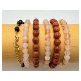 Set of 6 Artisan Gemstone Bracelets – Shimmering Goldstone, Sunstone & Moonstone Stacking Collection