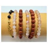 Set of 6 Artisan Gemstone Bracelets – Shimmering Goldstone, Sunstone & Moonstone Stacking Collection