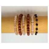 Set of 6 Artisan Gemstone Bracelets – Shimmering Goldstone, Sunstone & Moonstone Stacking Collection