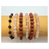 Set of 6 Artisan Gemstone Bracelets – Shimmering Goldstone, Sunstone & Moonstone Stacking Collection