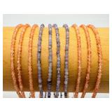 10 Natural Gemstone Beaded Bracelets: Micro-Faceted Purple Amethyst & Shimmering Sunstone Stacking Set – Handcrafted Minimalist Boho Jewelry for Men & Women