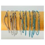 Collection of 11 Faceted Gemstone Beaded Bracelets – Blue Ombre (Aquamarine & Apatite)