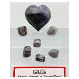 Title: Rare Iolite 'Viking Compass' Set – Polished Heart & 6 Tumbled Gems