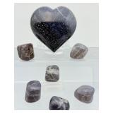 Title: Rare Iolite 'Viking Compass' Set – Polished Heart & 6 Tumbled Gems
