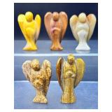 Set of 5 Hand-Carved Natural Gemstone Angels – Earth Harmony Collection