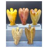 Set of 5 Hand-Carved Natural Gemstone Angels – Earth Harmony Collection