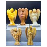 Set of 5 Hand-Carved Natural Gemstone Angels – Earth Harmony Collection