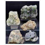 Exquisite Collection of Five Raw Malian Prehnite Specimens – Rare Botryoidal Formations & Epidote Inclusions