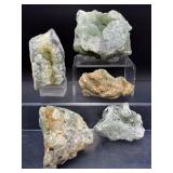 Exquisite Collection of Five Raw Malian Prehnite Specimens – Rare Botryoidal Formations & Epidote Inclusions