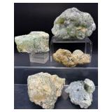 Exquisite Collection of Five Raw Malian Prehnite Specimens – Rare Botryoidal Formations & Epidote Inclusions