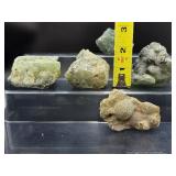 Exquisite Collection of Five Raw Malian Prehnite Specimens – Rare Botryoidal Formations & Epidote Inclusions