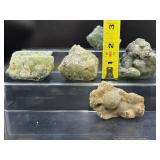 Exquisite Collection of Five Raw Malian Prehnite Specimens – Rare Botryoidal Formations & Epidote Inclusions