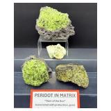 Rare Natural Peridot in Basalt Matrix Cluster – Raw 'Gem of the Sun' Olivine Xenolith Specimens – Authentic Arizona/San Carlos Mineral Collection