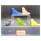 Lot of 5 Hand-Carved Natural Stone Bird Figurines - Artisan Gemstone & Mineral Collection