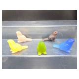 Lot of 5 Hand-Carved Natural Stone Bird Figurines - Artisan Gemstone & Mineral Collection