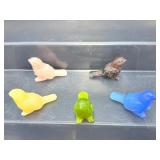 Lot of 5 Hand-Carved Natural Stone Bird Figurines - Artisan Gemstone & Mineral Collection