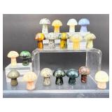 Premium Hand-Carved Gemstone Mini Mushroom Collection – 18-Piece Master Set of Natural Polished Crystals & Minerals