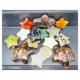 Exquisite Collection of  Masterfully Hand-Carved Natural Gemstone Stars: A  Specimen Set Featuring Rhodonite, Snowflake Obsidian, Jasper, and Rare Earth Minerals
