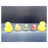 Set of 5 Decorative Mini Stone Duck Carvings - Mixed Natural Earth Stones for Crystal Healing & Home Decor