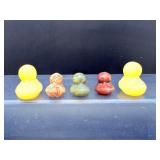 Set of 5 Decorative Mini Stone Duck Carvings - Mixed Natural Earth Stones for Crystal Healing & Home Decor