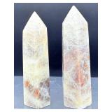 Rare Russian Belomorite Towers: The 'Stone of Order' (Set of 2)Bring balance and efficiency to your space with these unique Russian Moonstone and Sunstone specimens.