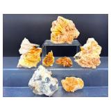 Exquisite Collector's Lot: 7 Natural Bladed Barite Crystal Clusters - Vibrant Orange 'Desert Rose' Formations