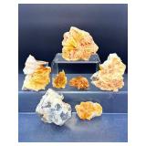 Exquisite Collector's Lot: 7 Natural Bladed Barite Crystal Clusters - Vibrant Orange 'Desert Rose' Formations