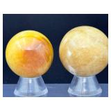 Set of 2 Premium Yellow Calcite Spheres – Energy Amplifiers & Mental Clarity