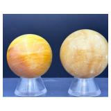Set of 2 Premium Yellow Calcite Spheres – Energy Amplifiers & Mental Clarity